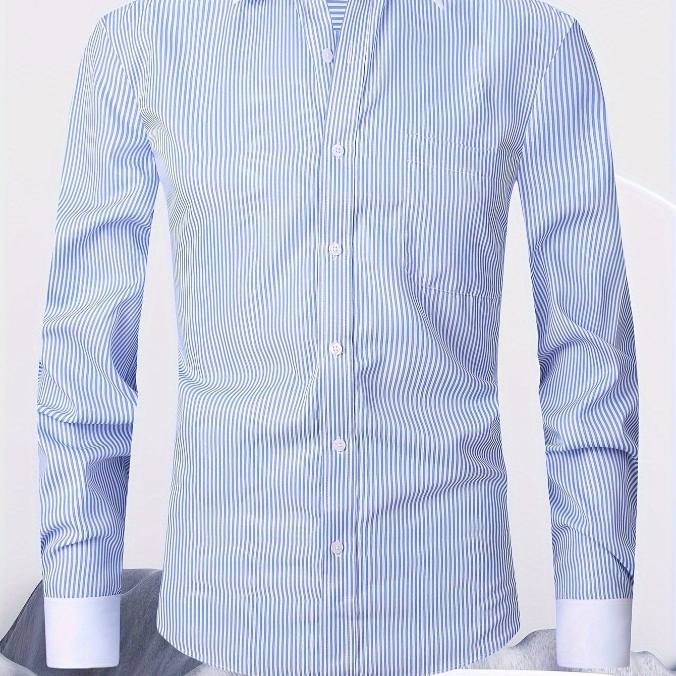 Men's Cotton French-Style Dress Shirt with Stripes and Cufflinks