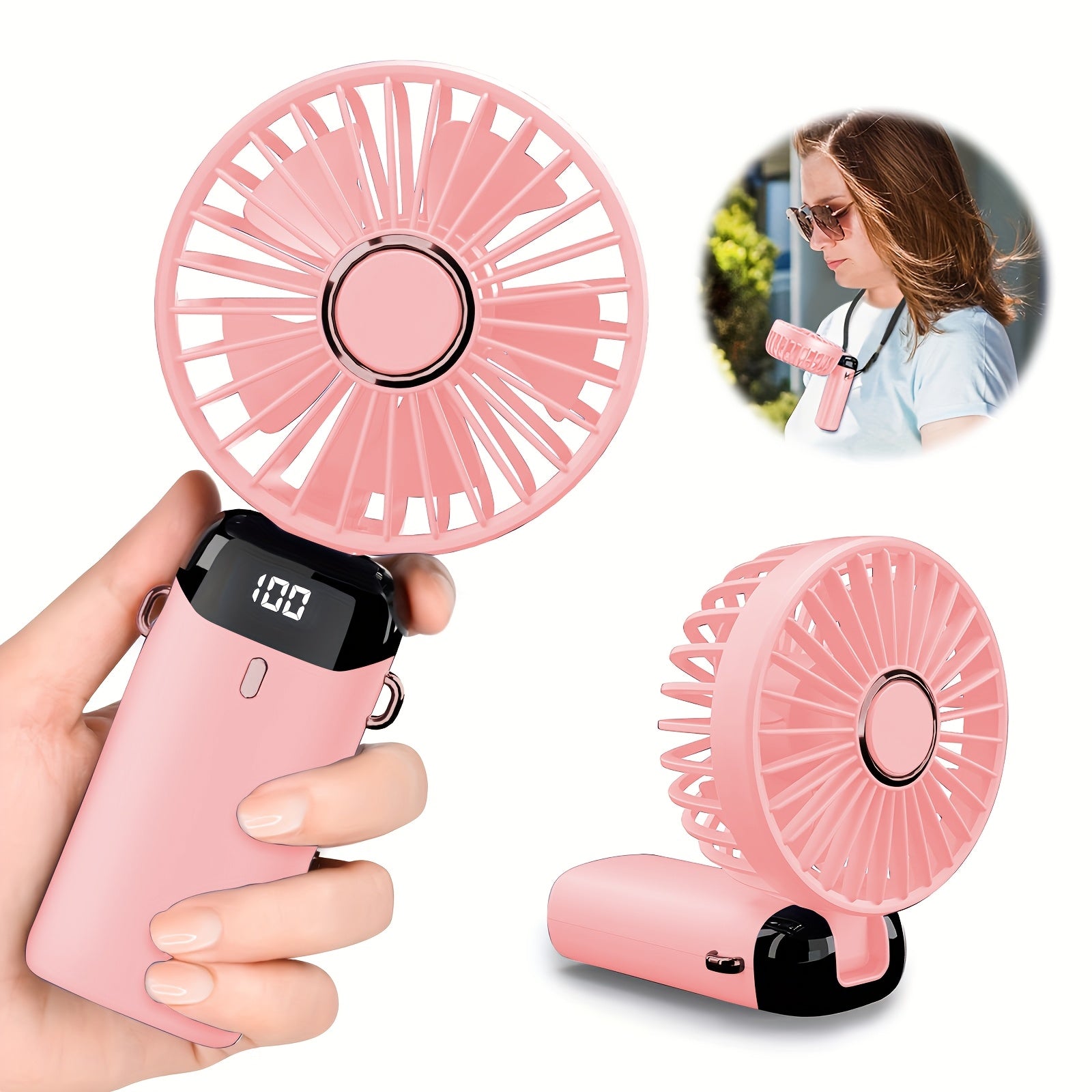 Mini USB Fan with 5 Speeds, Battery Indicator, Portable for Work and Outdoors