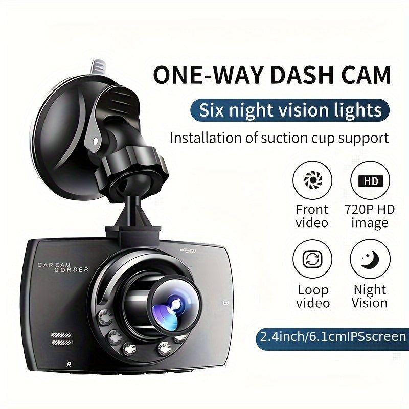 720P HD Car Dash Camera with 6.1cm IPS Display Wide Angle HDR Night Vision