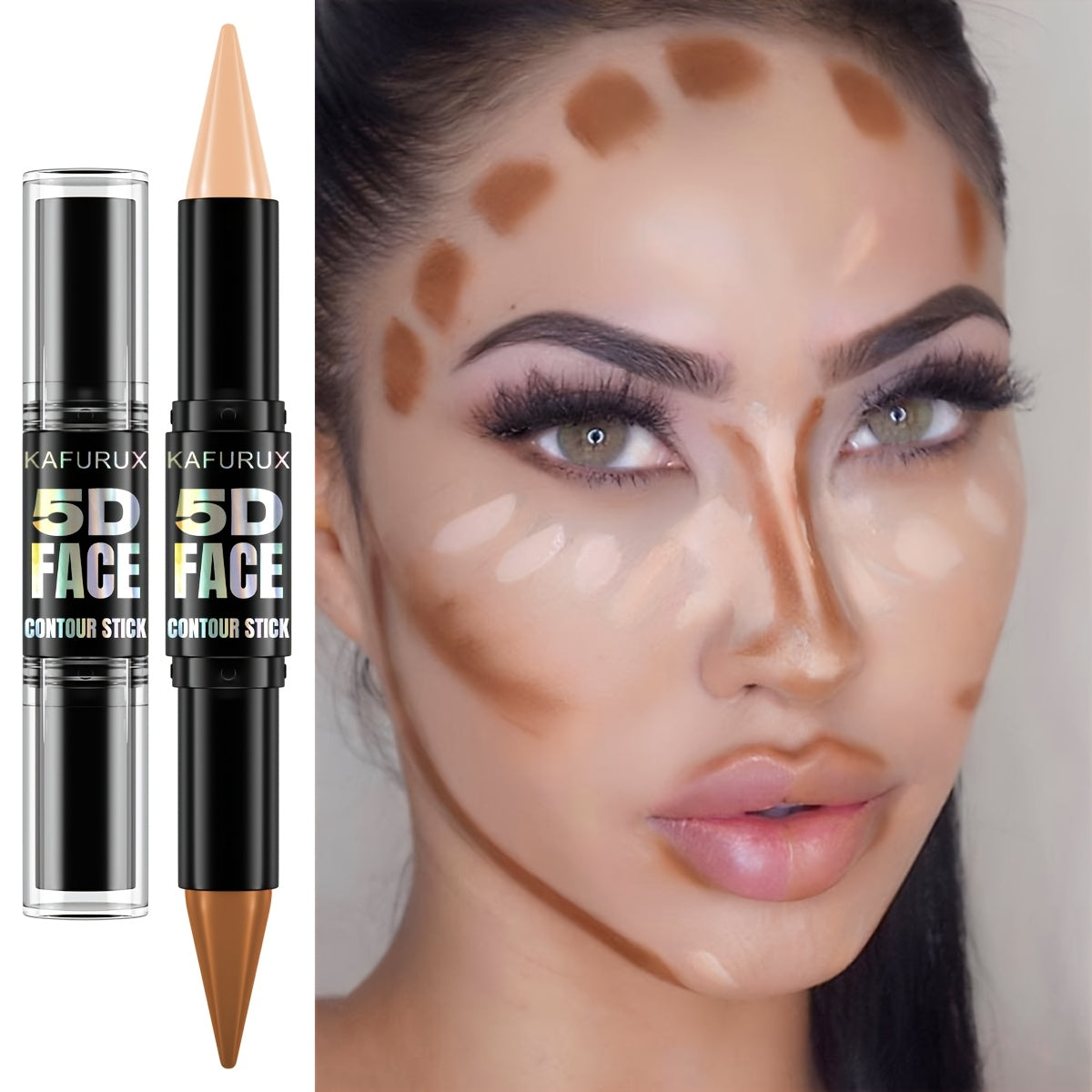 Yuz kontur stiku, ikki tomonlama yashiruvchi, to'liq qamrov, tabiiy yakun, yengildan o'rtacha