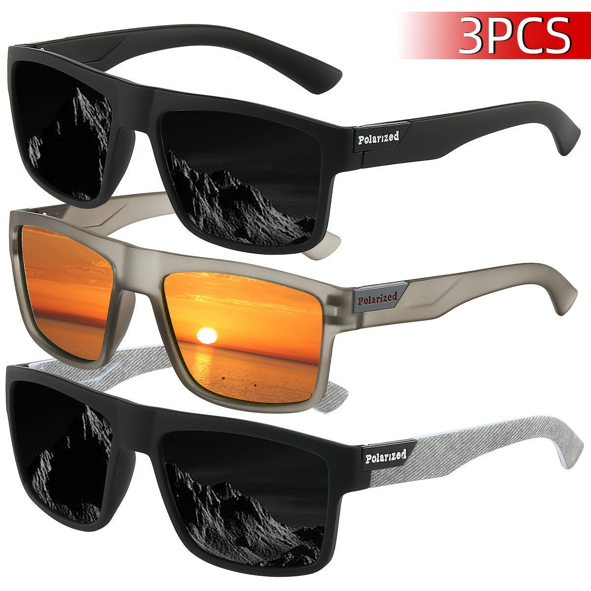 Мужские поляризационные спортивные очки 3 шт. для езды на велосипеде, вождения, рыбалки, отдыха на природе