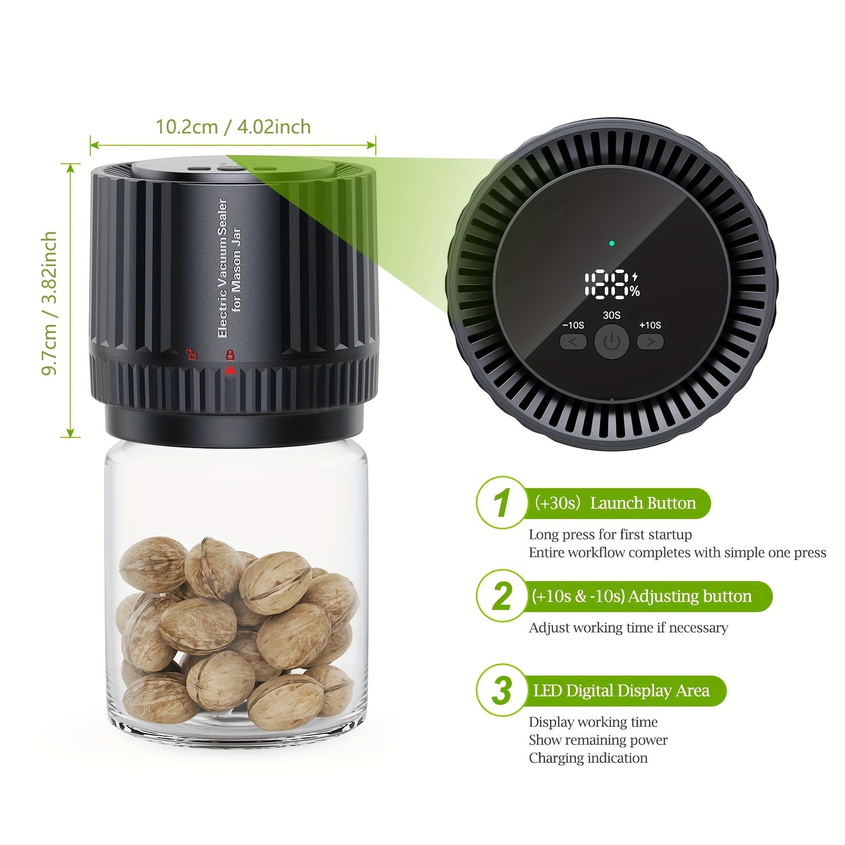 2025 yilda eng so'nggi elektrli Mason bankasi vakuum yopishtiruvchi to'plami kuchli yopishtirish va sirpanmaydigan dizaynga ega. 10 ta qo'shimcha qopqoq va 12 ta yorliq bilan, qulay vakuum uchun bitta bosish bilan ishlash imkoniyatiga ega.