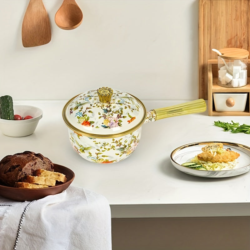 Induksiyaga mos sut qozoni, oltin tutqichi va emal qoplamasi bilan, sho'rva, guruch va jo'xori tayyorlash va xizmat ko'rsatish uchun ajoyib - mukammal oshxona sovg'asi.