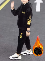 Yigitlar uchun Fleece Hoodie va Shimlar to'plami, kuz-qish bolalar uchun kundalik kiyimlar, o'rta katta