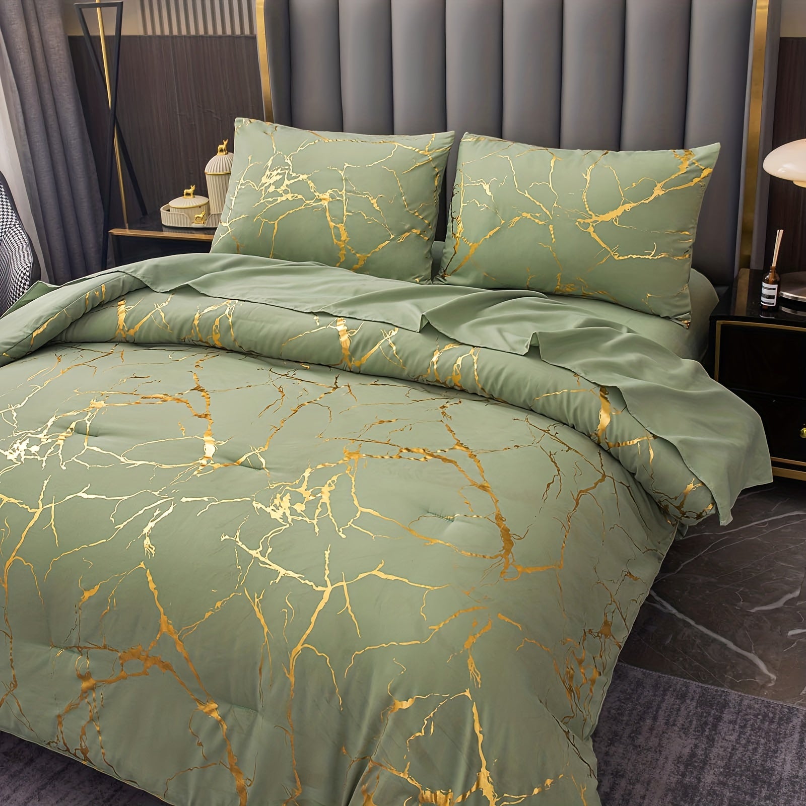 Luxury Comforter Set with Bronzing Marble Print 2/3 Piece Soft Skin-Friendly Bedding