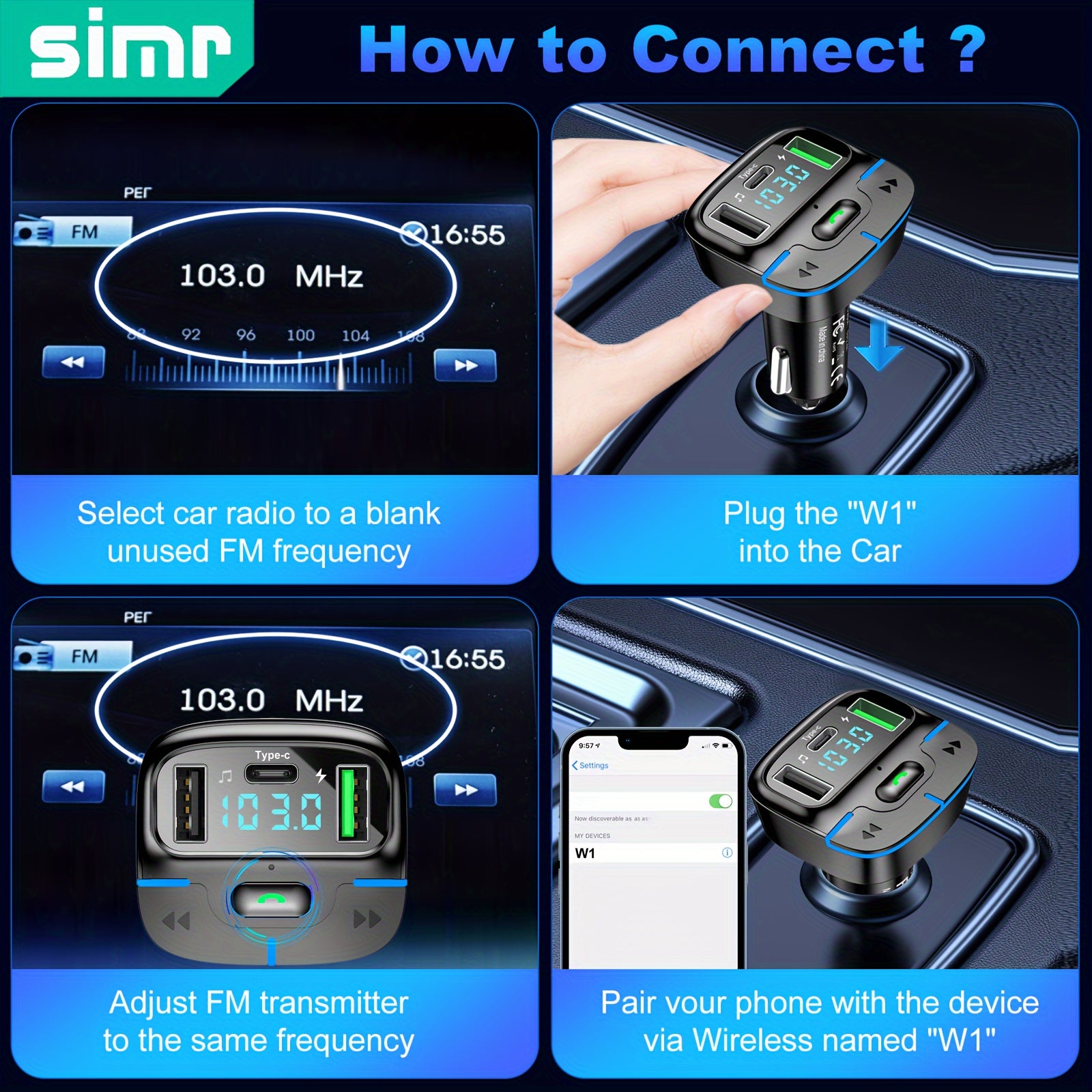 Car Phone Charger with FM Transmitter and Dual USB Fast Charging