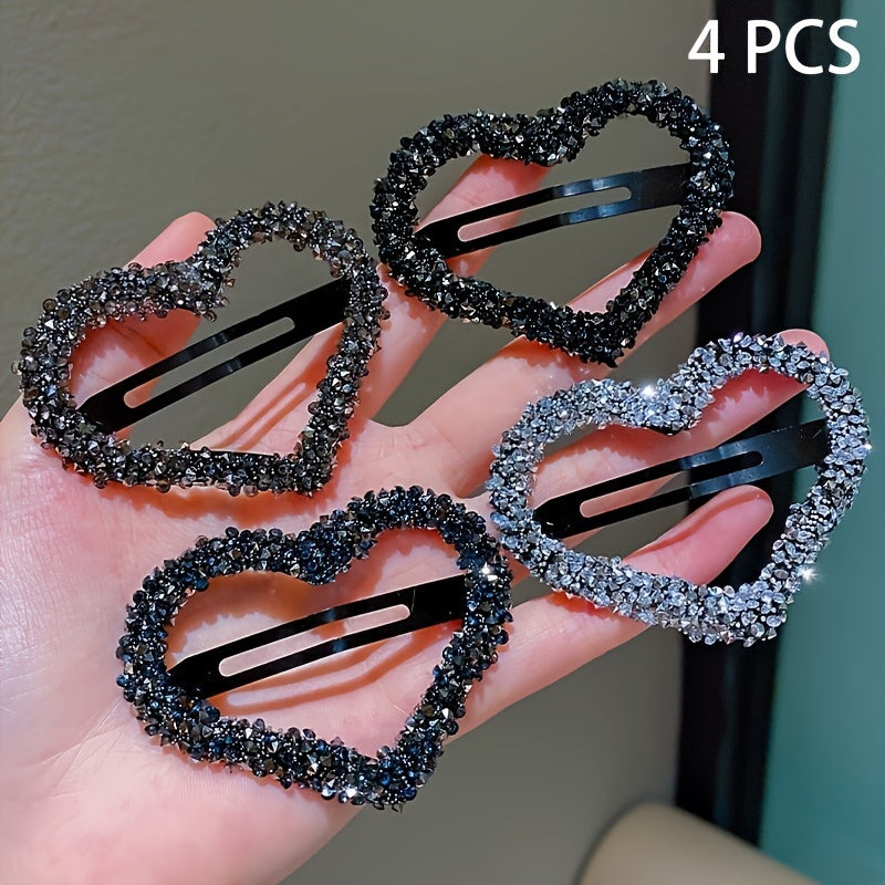 Girls' Hair Clips Set with Glitter Heart Rhinestones in Mixed Colors