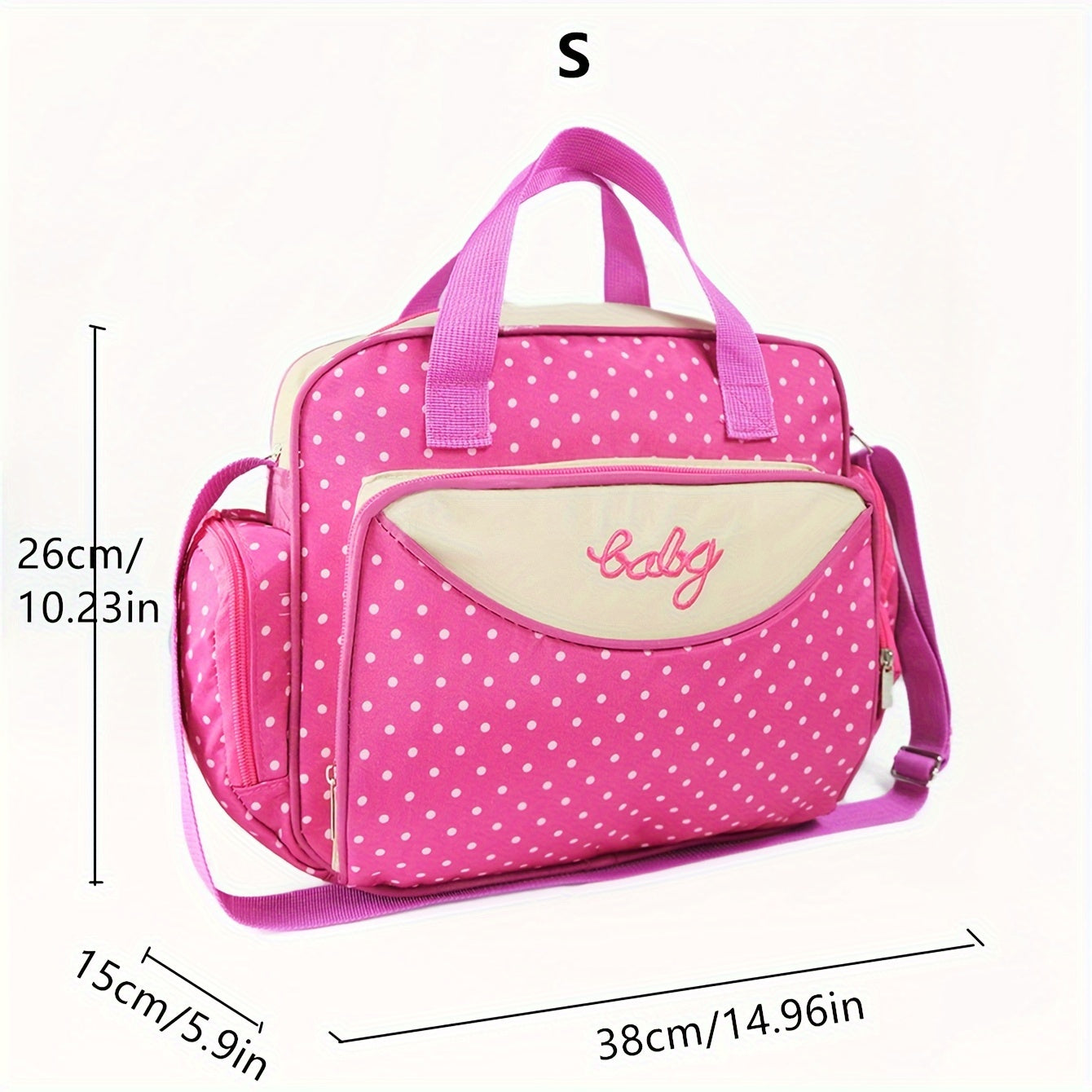 Ota-onalar uchun katta sig'imli polka nuqtali xoch sumka, harakatda bo'lgan onalar uchun mukammal ko'chma va ko'p funksiyali yelka sumkasi. Shuningdek, u pampers sumkasi sifatida ham ishlaydi.