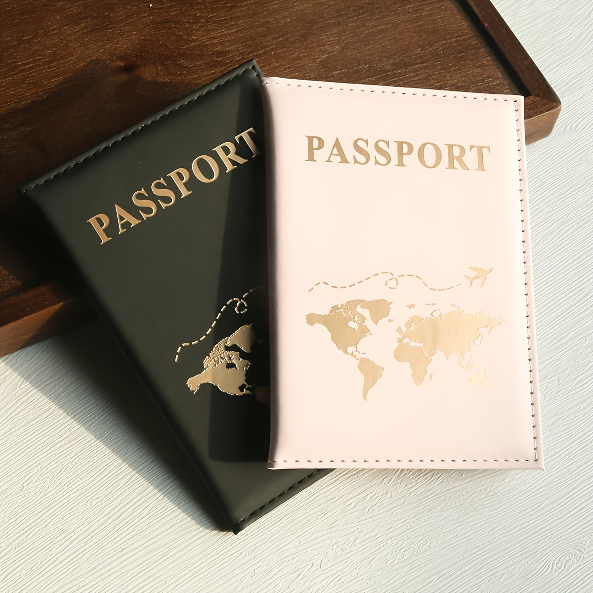 Set of Two Faux Leather Passport Covers for International Travel Lightweight Foldable Unlined