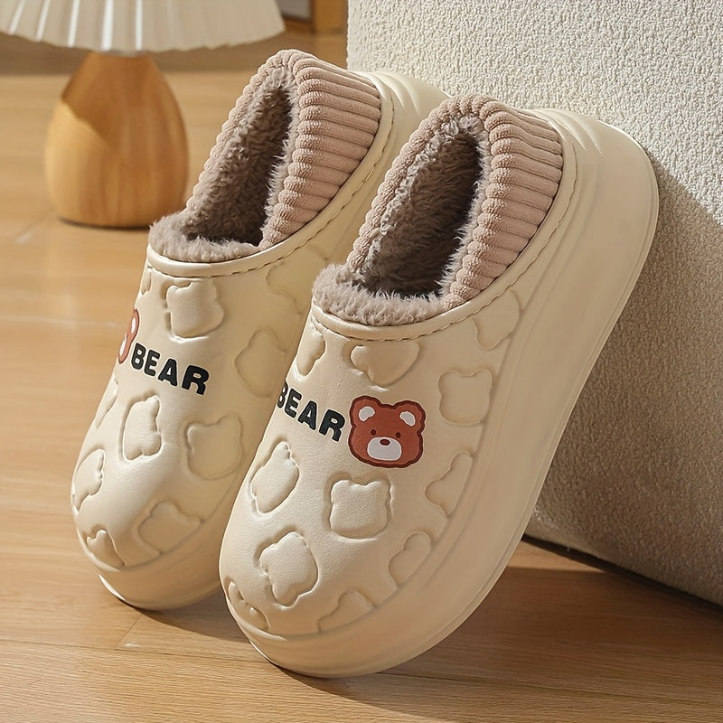 Ayollar uchun Slip-On ayiq shlyapchalari ichki va tashqi foydalanish uchun, yopishmaydigan EVA, bej va qora