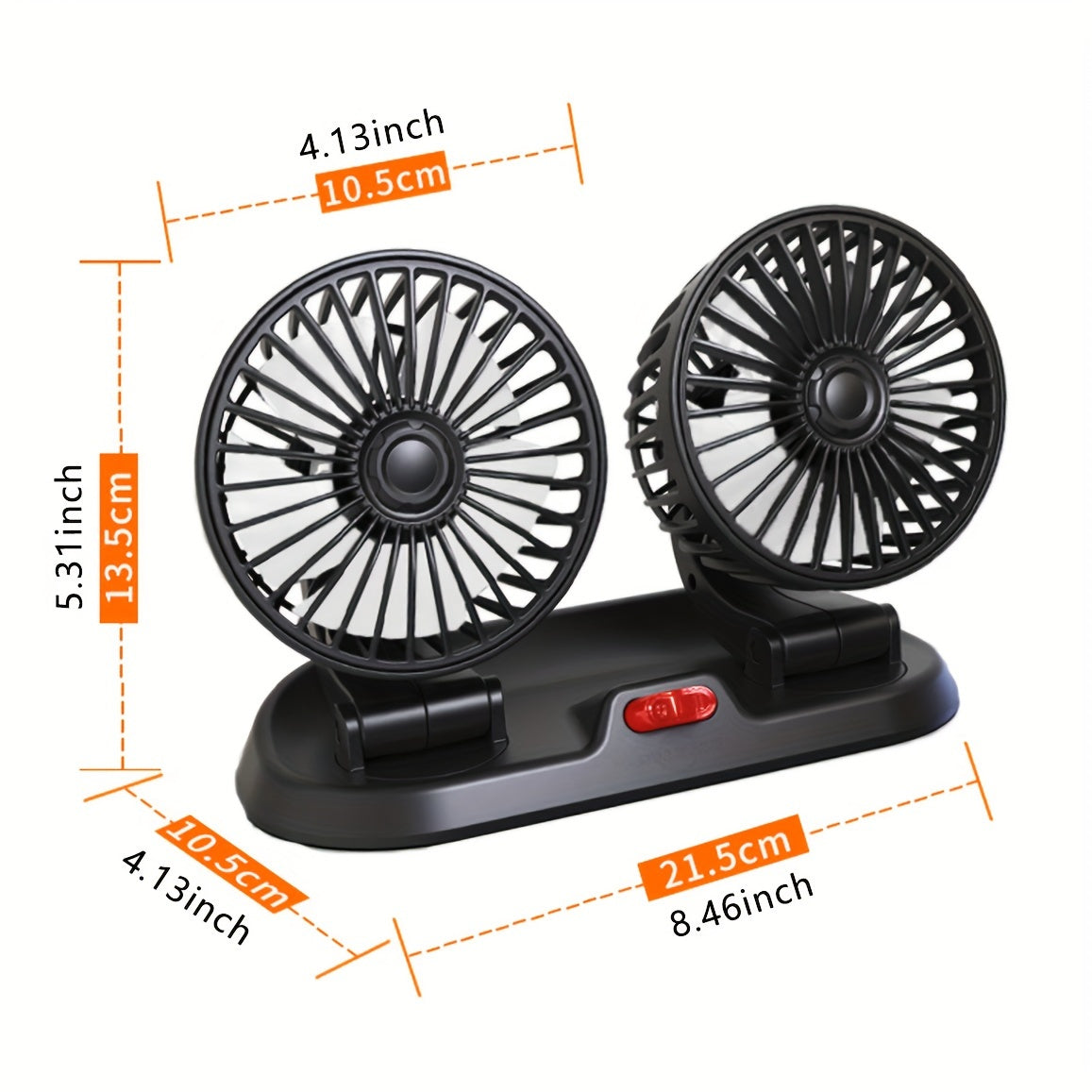 Dual-Head USB Car Fan with 3 Speeds and 360° Rotation for Vehicles and Office