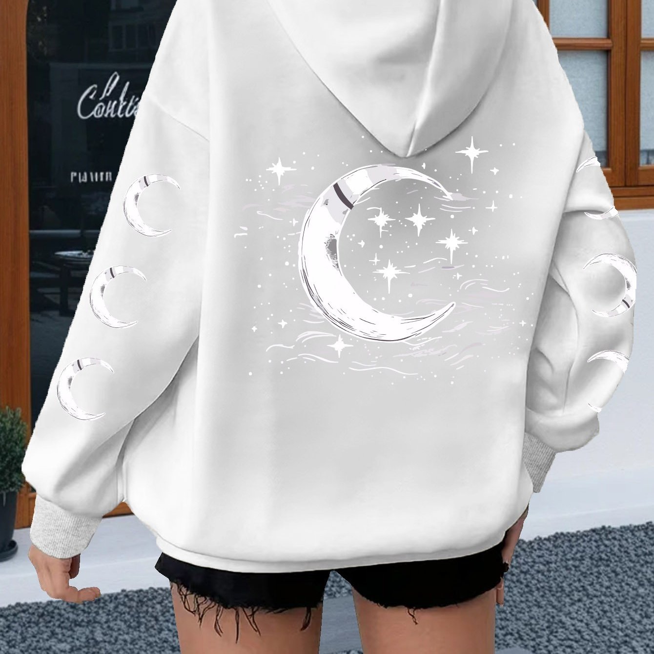 Plus Size Women's Sun Moon Stars Print Hoodie Casual Long Sleeve Pullover