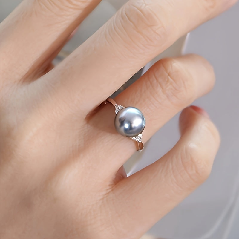 Zamonaviy 925 Sterling Silver Nikoh Uzuki, Sintetik Marvarid va Kubik Zirkoniya bilan - Har kuni kiyish yoki sovg'a sifatida ideal. Aprel tug'ilgan toshi, Geometrik dizayn, 1.8 grammda engil.