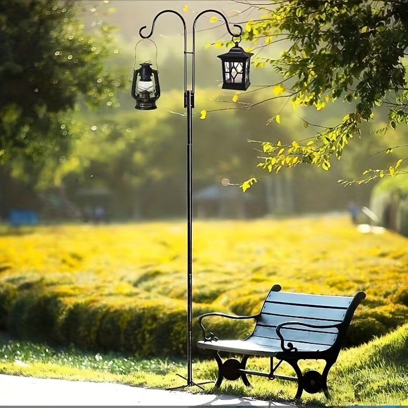 Outdoor Double Hook for Bird Feeders Plants Lanterns Metal Garden Pole with 5-Claw Base