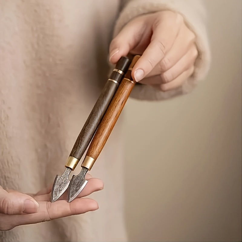 Juego de cuchillos de té de acero damasco hecho a mano con herramientas de madera para té matcha y pu-erh