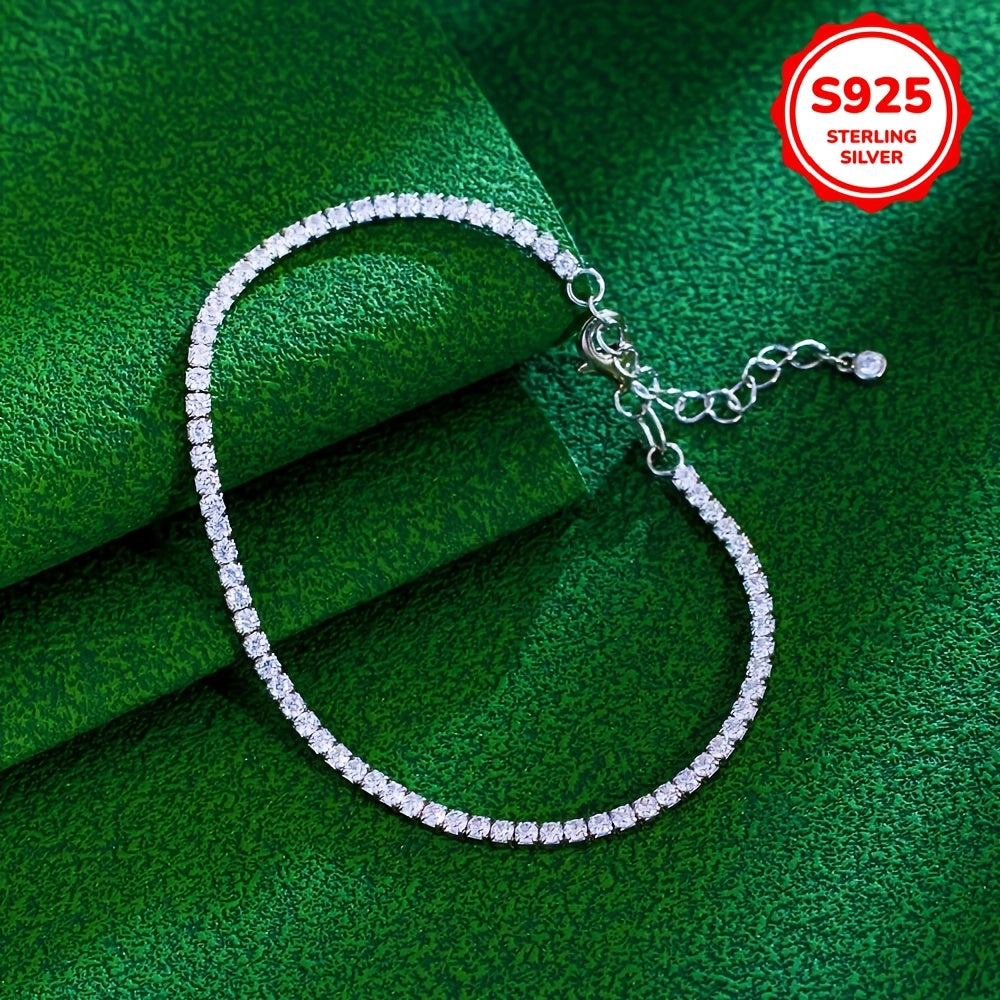 Sterling Silver Tennis Chain Bracelet with Cubic Zirconia Adjustable 2MM 3MM Hypoallergenic Jewelry for Women