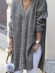 Plus Size Women's Loose Deep V-Neck Sweater Casual Pullover with Slit Hem