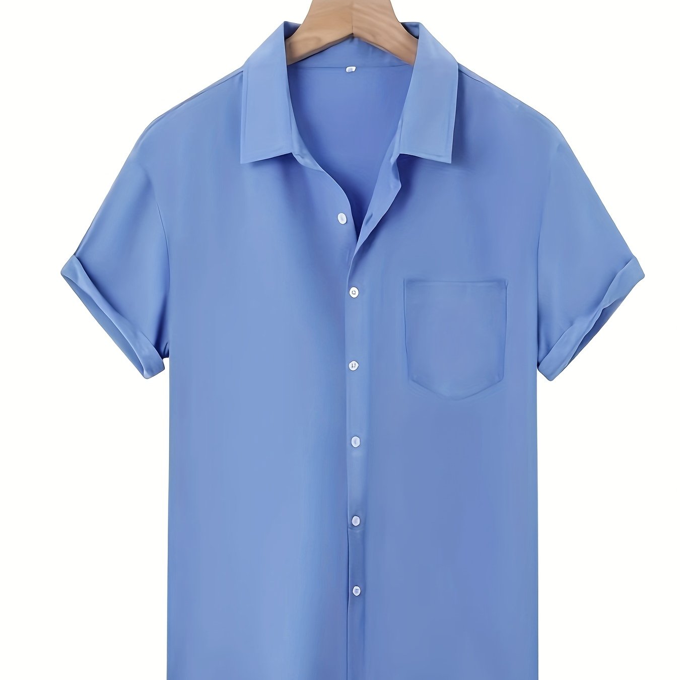 Camisa de tamaño grande para hombre en azul marino con cuello en V, ajuste ajustado, bolsillo en el pecho, con botones, tela no elástica para primavera y otoño