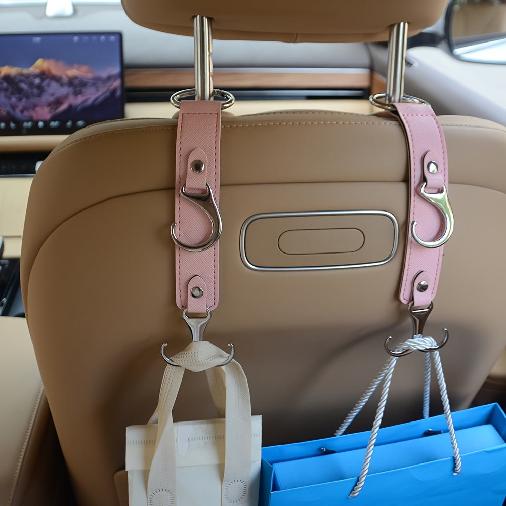 2PCS PU Leather Car Seat Hooks Auto Interior Organizer Hangers for Bags and Coats