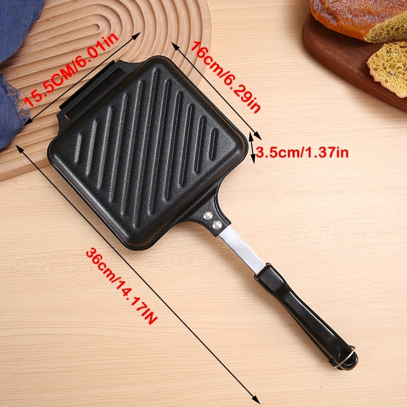 Non-Stick Double-Sided Cast Iron Grill Pan Induction Compatible Stovetop Sandwich Maker