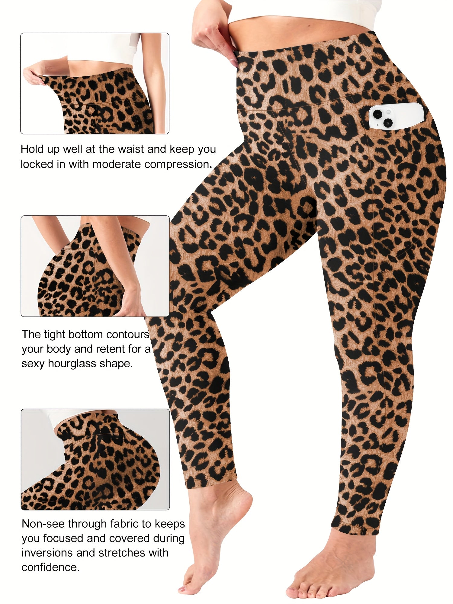 Plus Size Women's Tummy Control Yoga Pants Leopard Print 7/8 Leggings