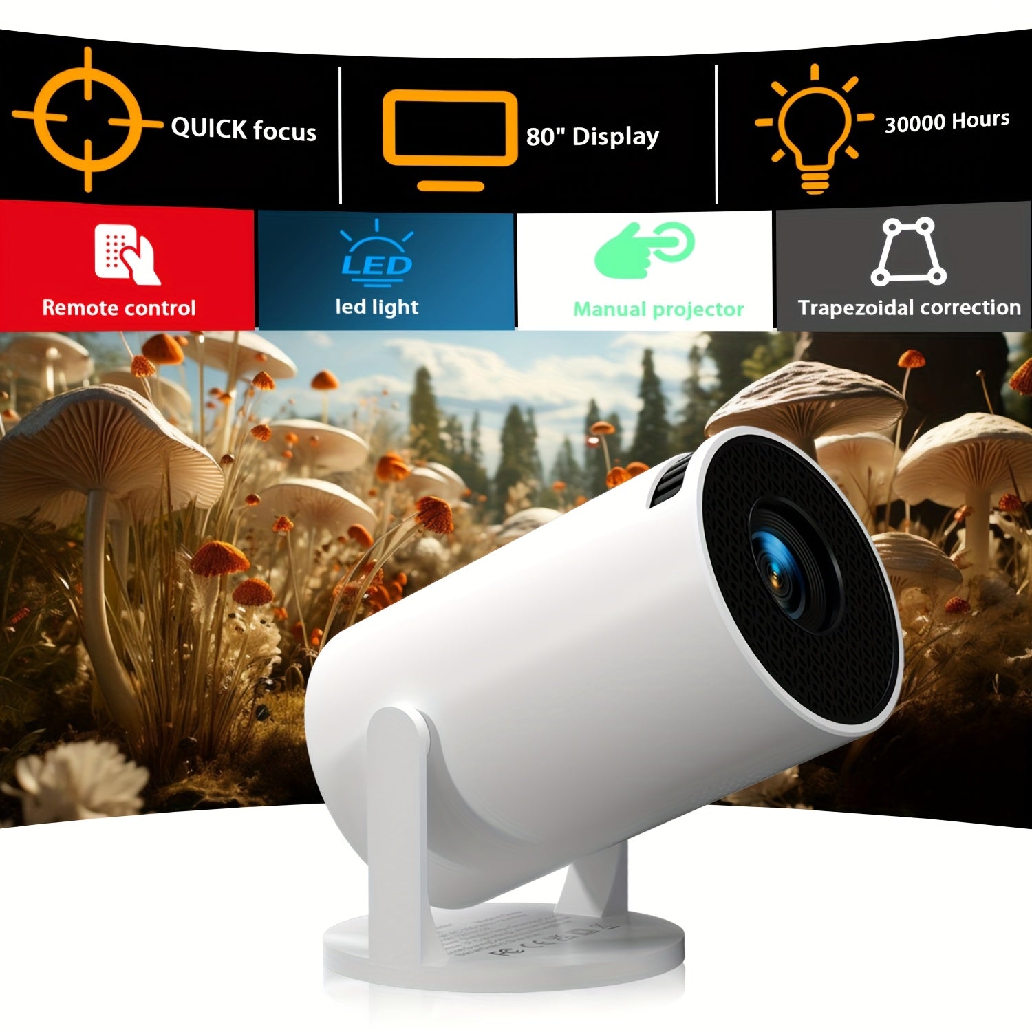 Portable HD Mini Projector with 180° Rotation, Smartphone Sharing, Built-in Speakers