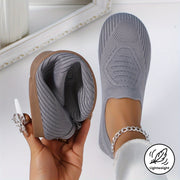 Women's Knit Slip-On Flats Casual Round Toe Mary Jane Shoes Gray Fabric