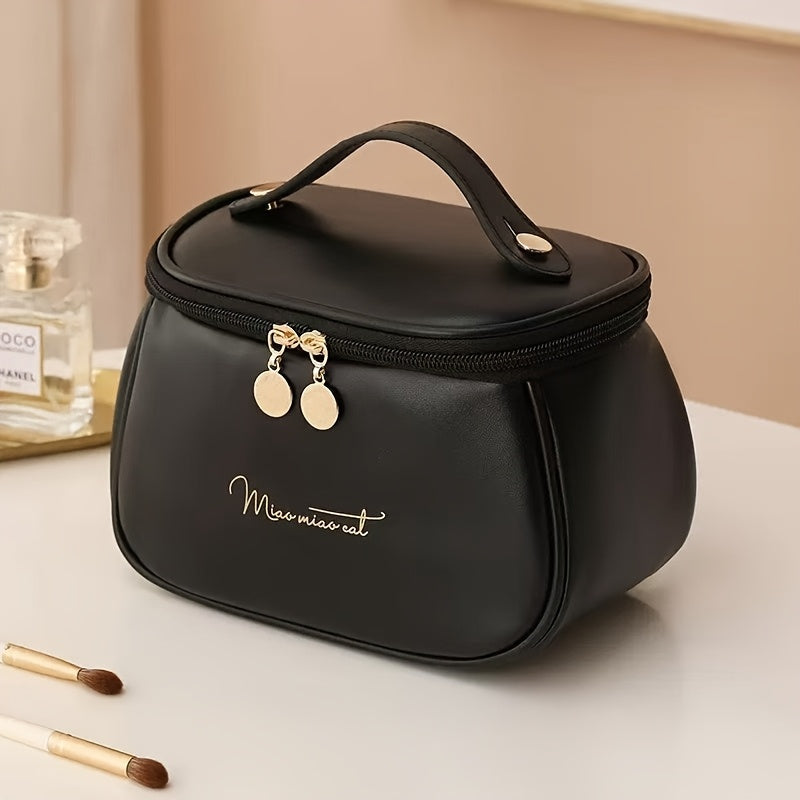 Waterproof Large-Capacity Makeup Bag for Travel with Elegant Design in Black Pink Apricot Dark Brown