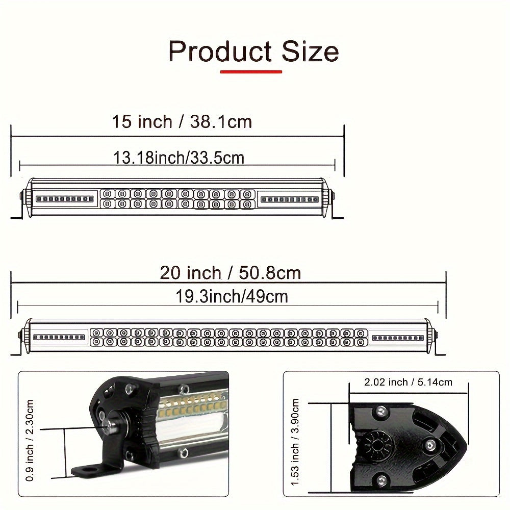 Barra de luz LED de doble fila de 38.1cm y 50.8cm, más de 3000 lúmenes, para vehículos todoterreno
