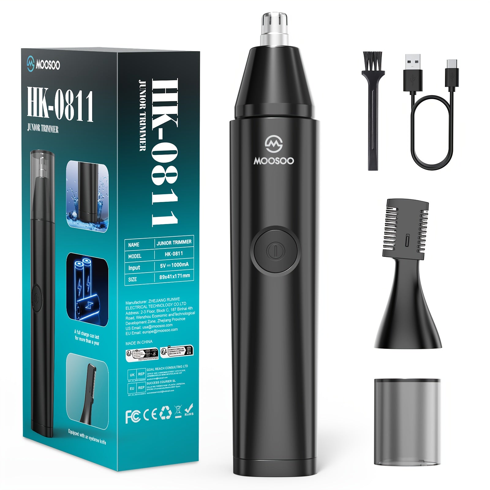 All-in-One Nose Hair Trimmer for Men and Women Painless USB Rechargeable 500mAh