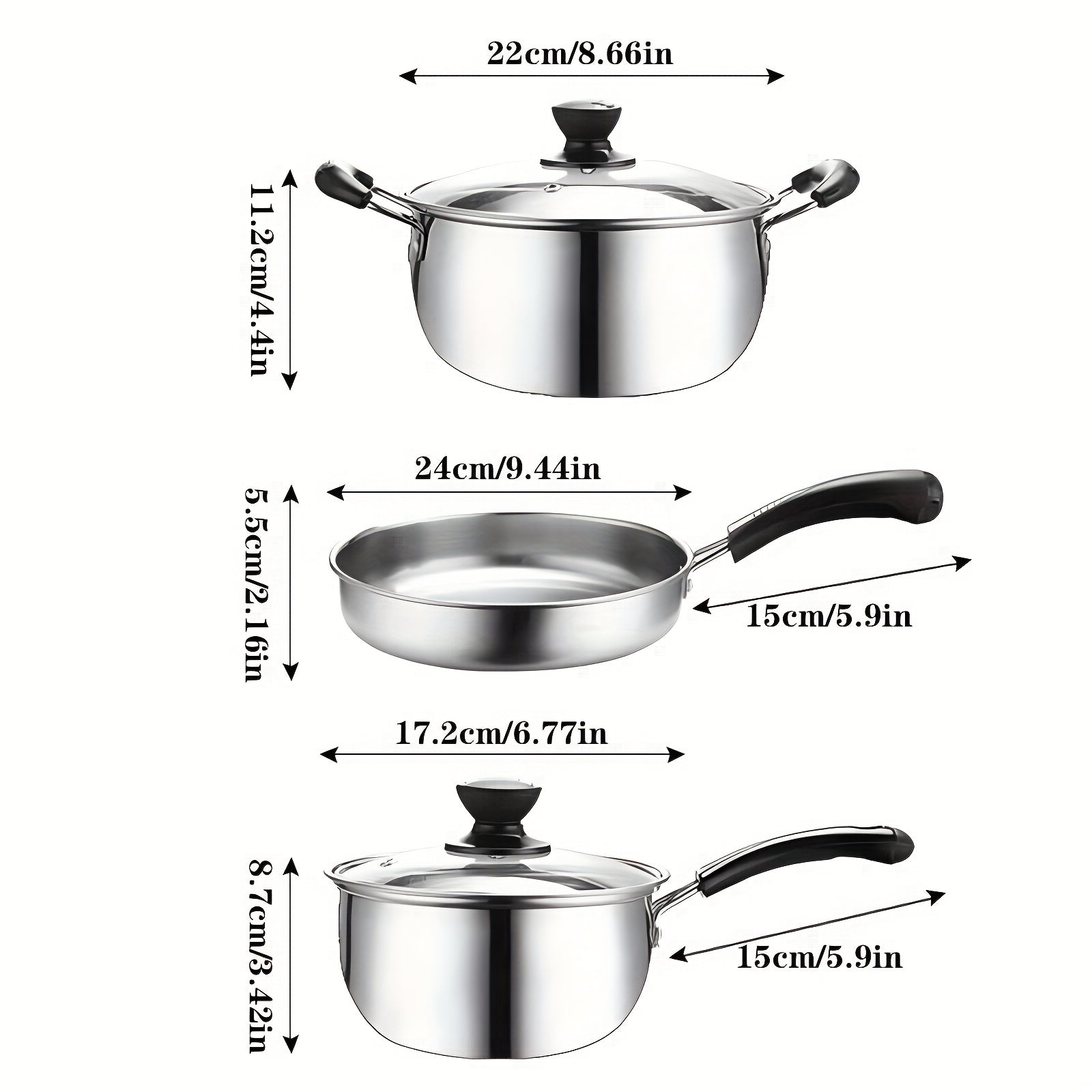 Durable Stainless Steel Cookware Set 6 Pieces Pots and Pans Nonstick Oven Safe