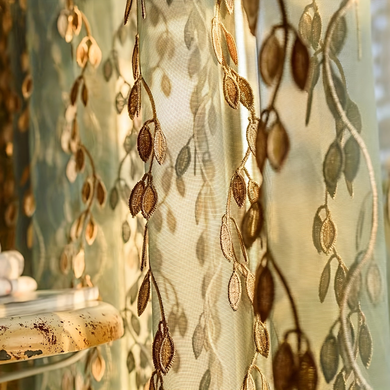 Bohemian Lace Gold Leaf Curtain for Living Room Bedroom Office Window Treatment