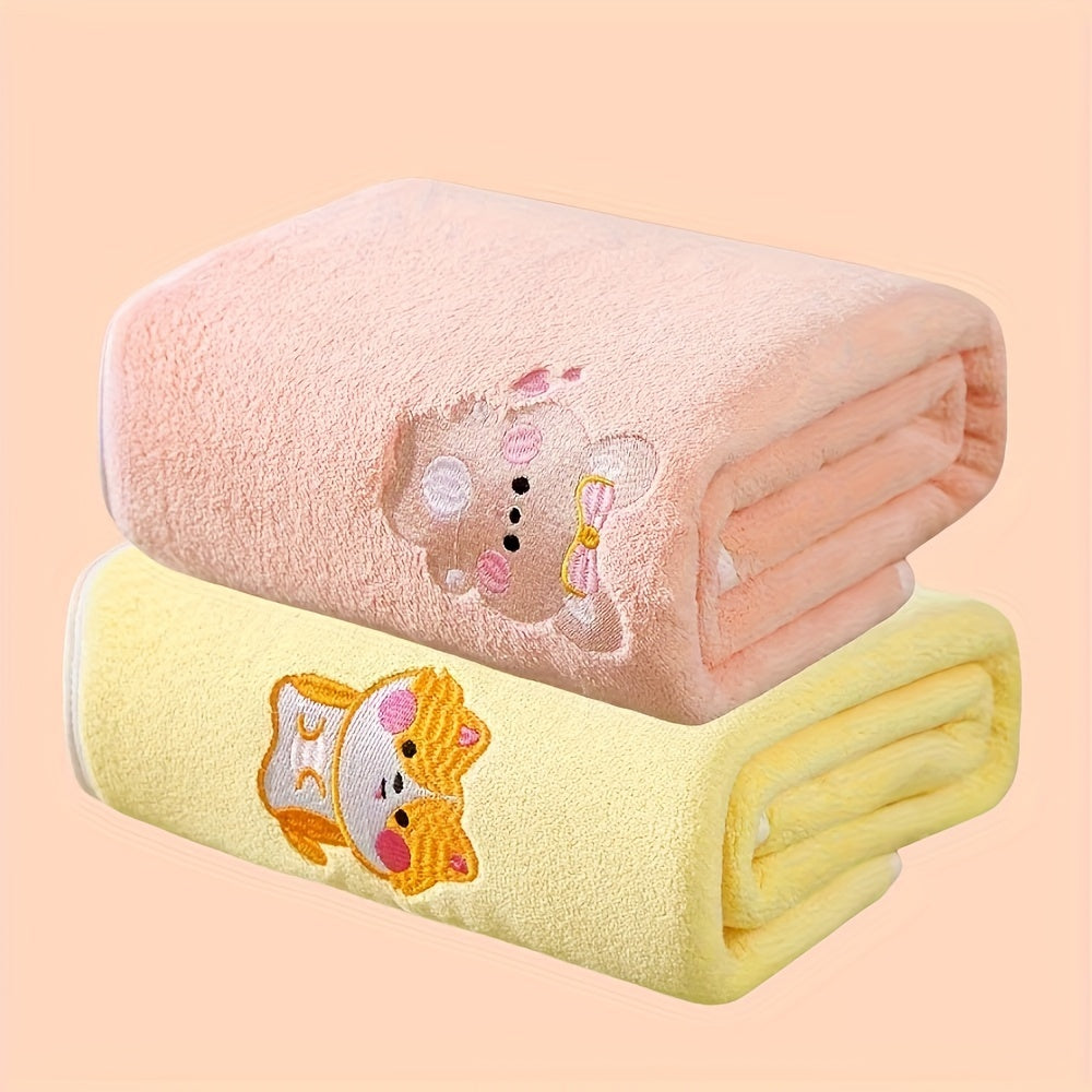 Baby Bath Towels Two-Pack Coral Fleece Quick-Dry Animal Embroidery Soft and Absorbent