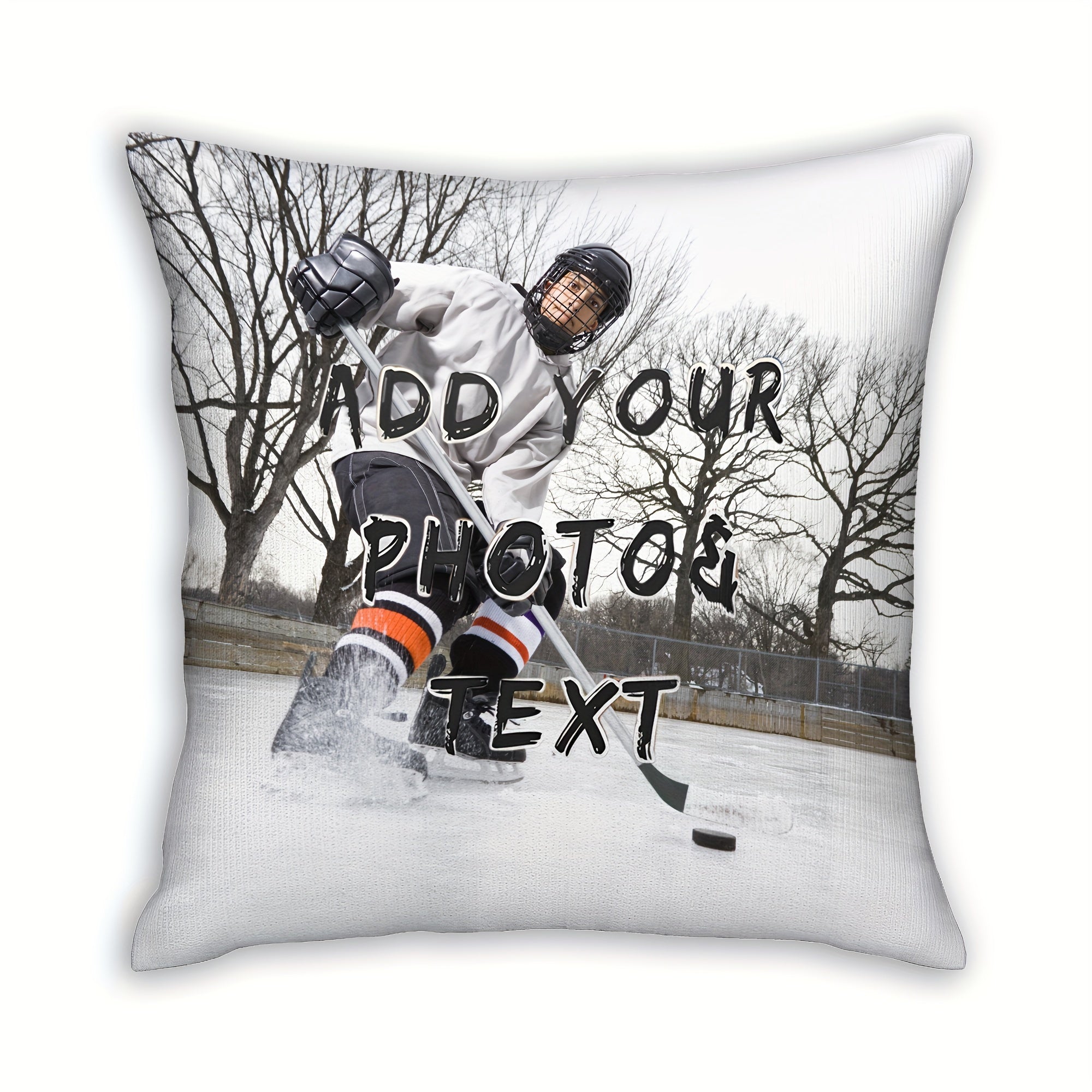 Funda de almohada personalizada con foto de jugador de hockey sobre hielo 45.72cm, suave felpa, regalo