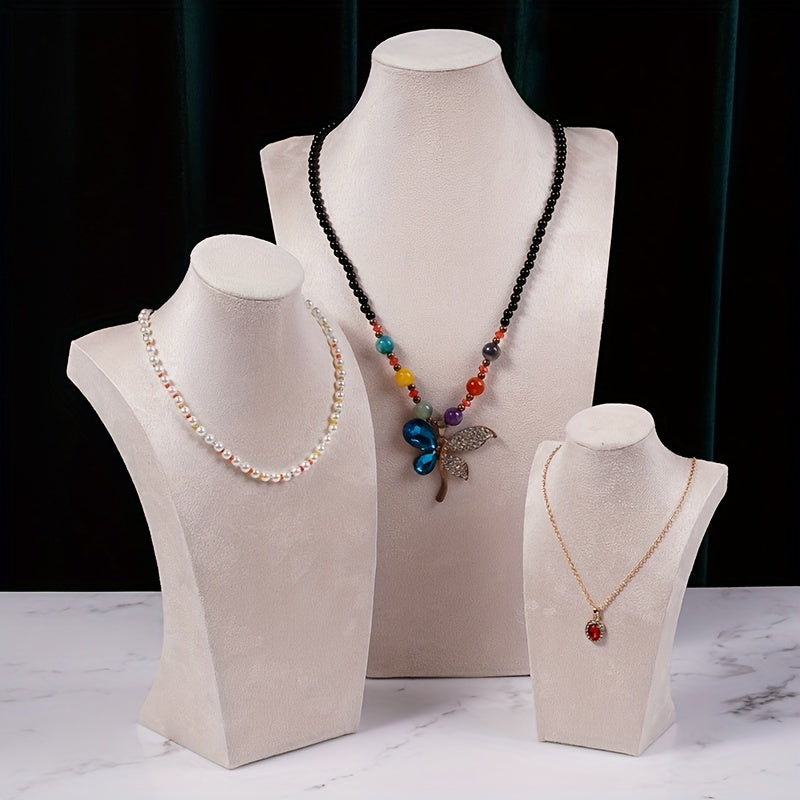 Zargarlik buyumlarini namoyish qilish uchun taqinchoqlar va zanjirlar uchun stand, guruch rangli velvettan tayyorlangan, H-shaklidagi portret modeli