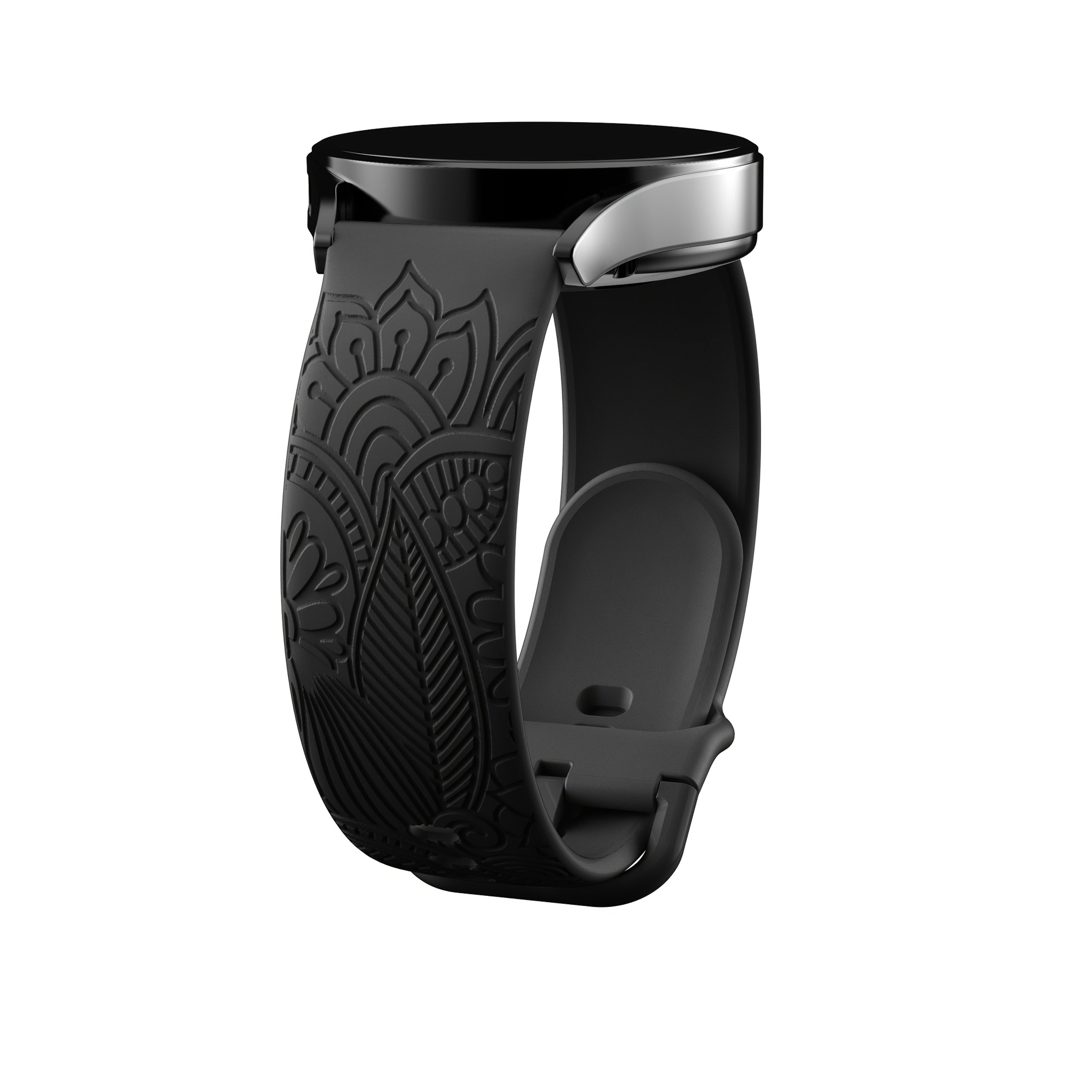 Engraved Floral Print Silicone Watch Band 1.78cm Wide Flexible Durable Replacement Strap