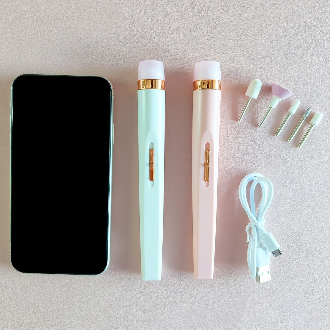 Rechargeable Electric Nail Drill Kit with 5 Drill Bits for Gel Nails and Home Use