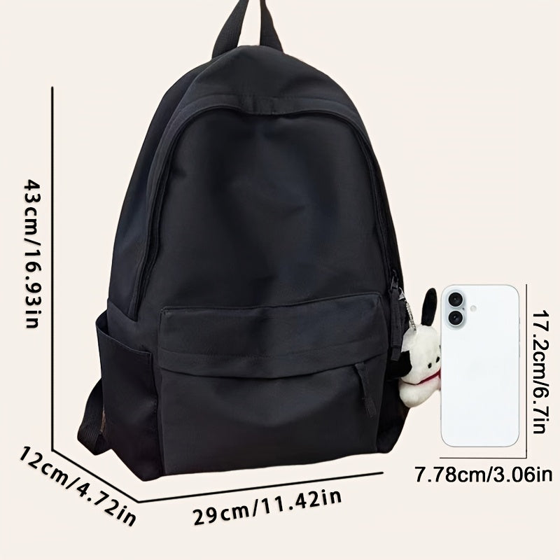 Women's Nylon Backpack with Adjustable Straps Solid Color Large Capacity Casual Bookbag