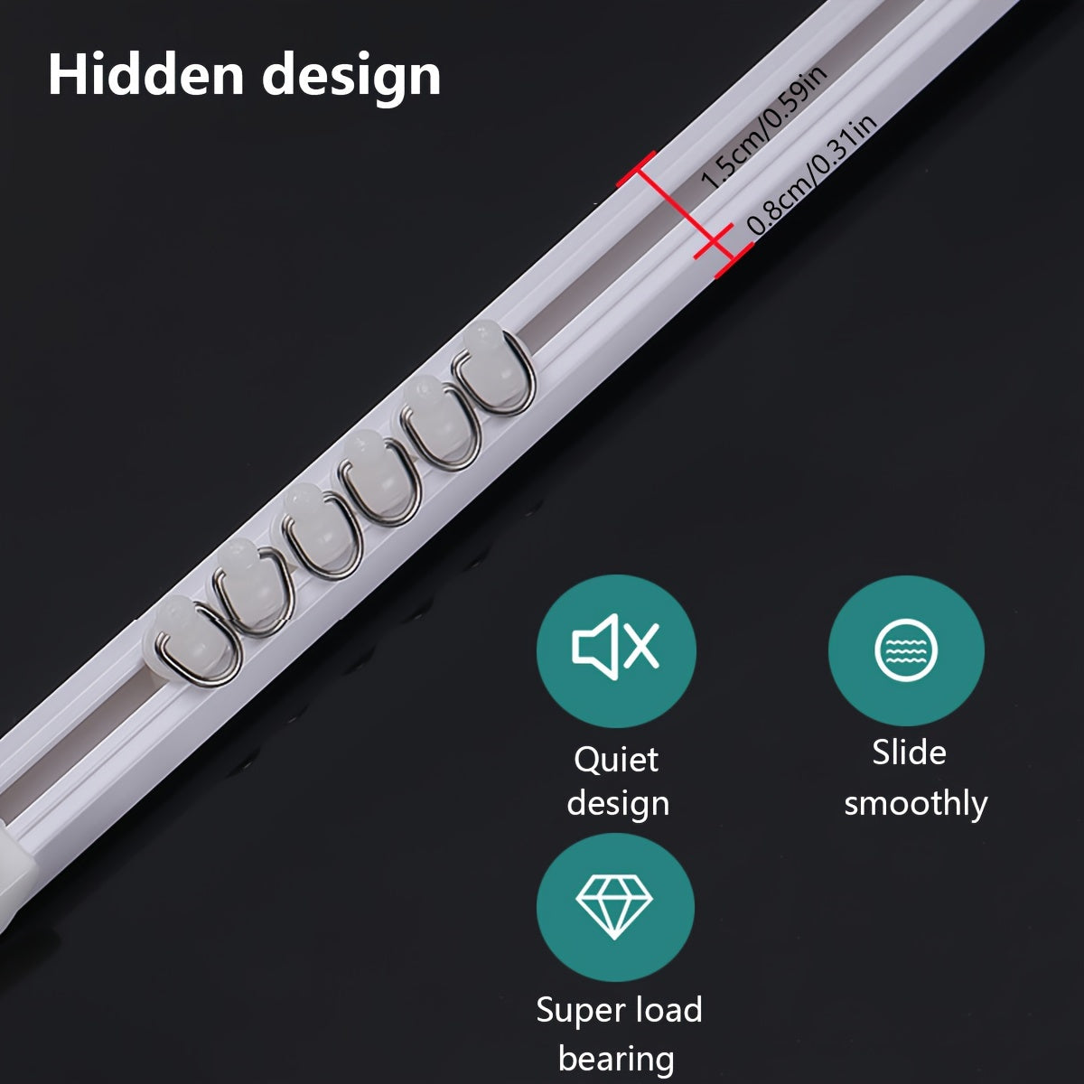 1 dona Kuchli yopishtiruvchi pardalar yo'li, uyda, yotoqxona yoki hammomda shovqinsiz sirpanish uchun