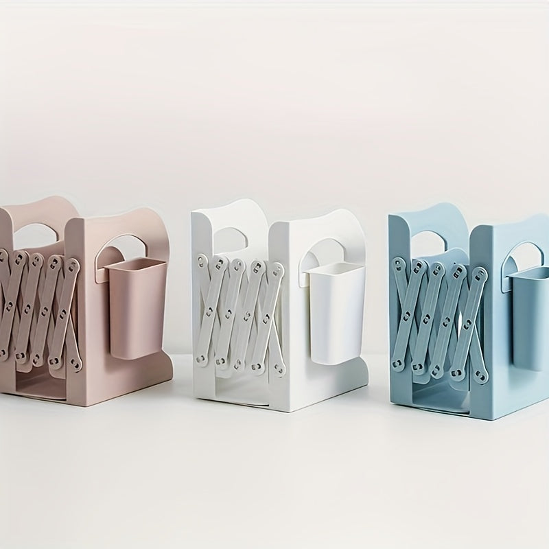 Adjustable Plastic Bookcase with Expandable Desktop Organizer for Office