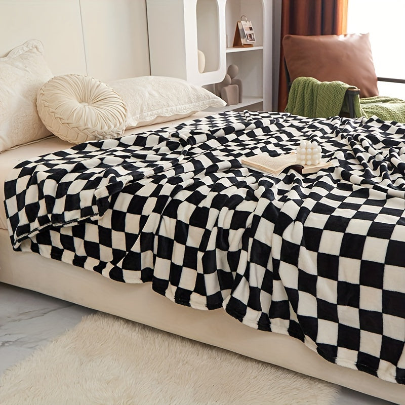 Thickened Flannel Blanket Checkered Soft Warm for Living Room Bedroom Sofa