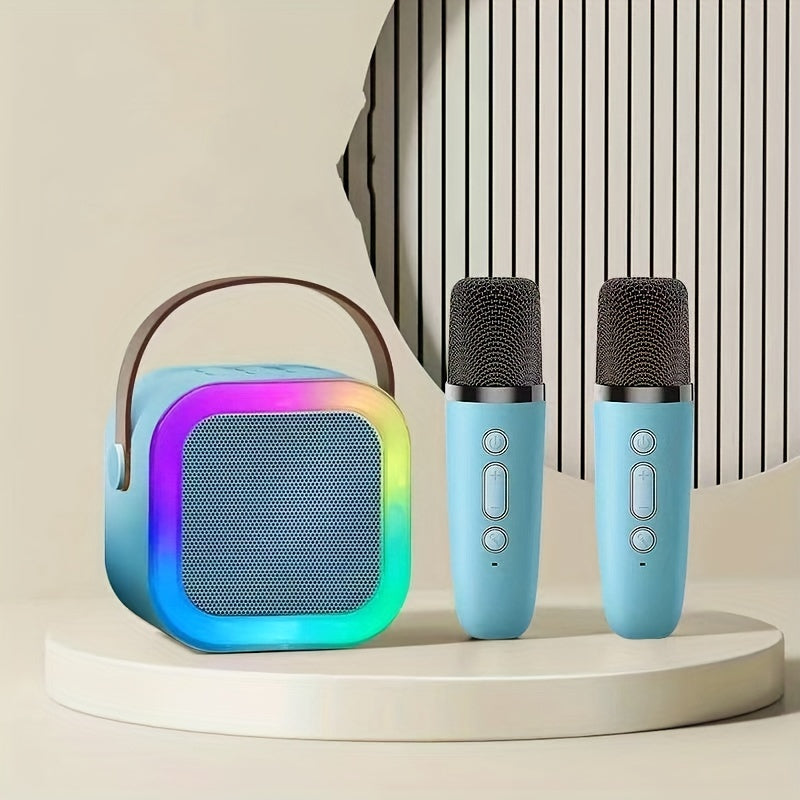 Mini Wireless Karaoke Machine with 2 Microphones for Kids and Family Use USB Rechargeable Speaker