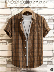 Men's Summer Casual Plaid Shirt Short Sleeve Lapel Cotton Polyester Rayon Regular Fit