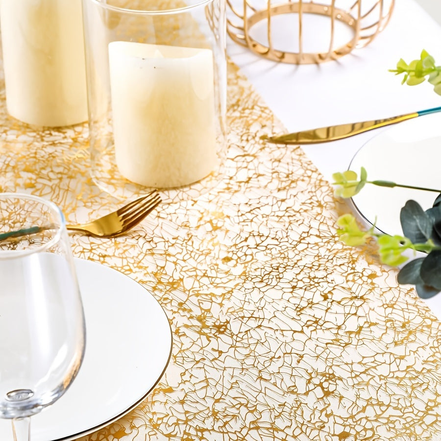 Gold Foil Polyester Mesh Table Runner for Parties Weddings Holidays