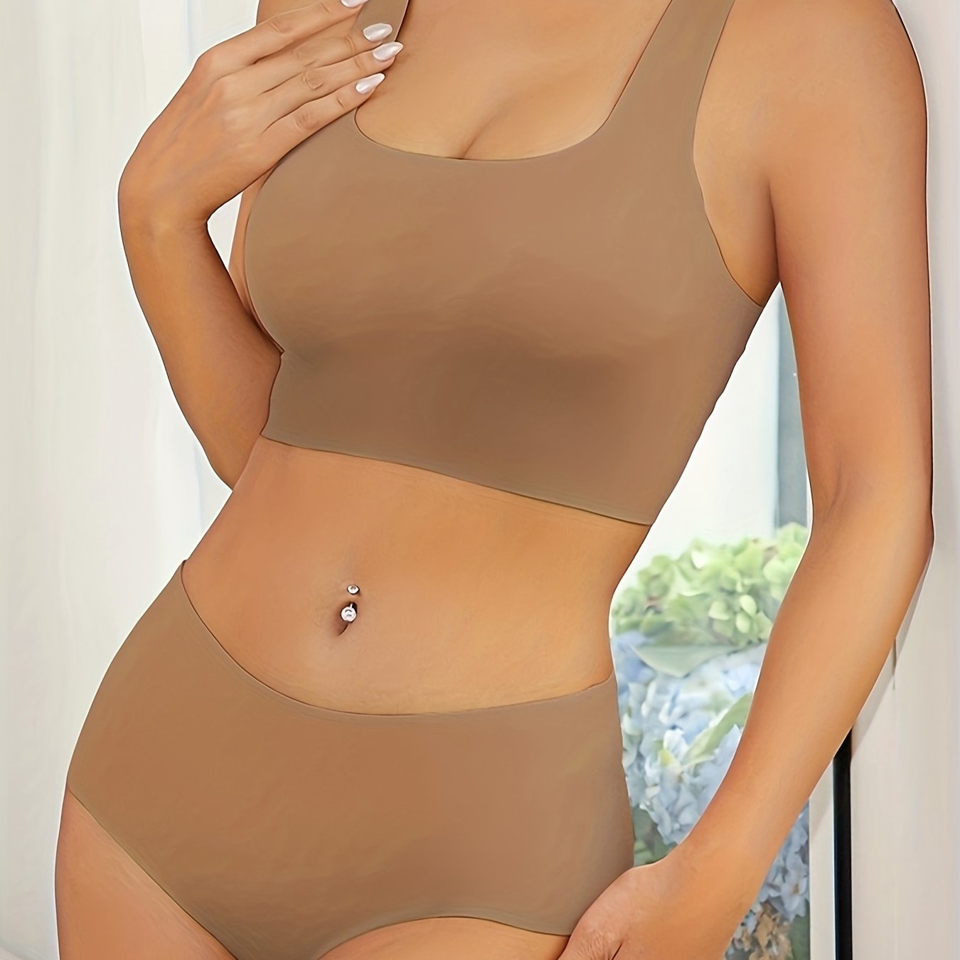 Seamless Wireless Racerback Lingerie Set with Matching Elastic Panties for Women