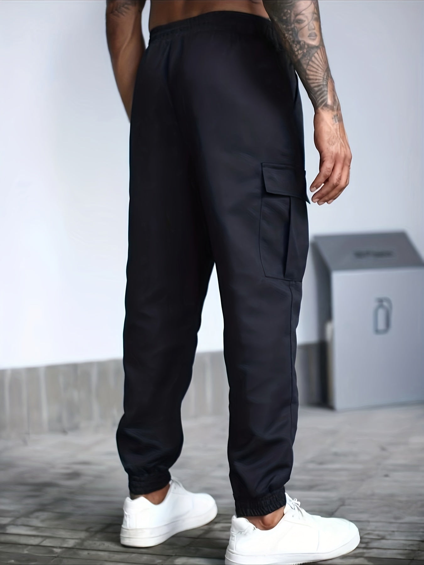 Мужские джоггеры плюс-сайз с карманами, однотонные, из тканого полиэстера, повседневные, для всех сезонов