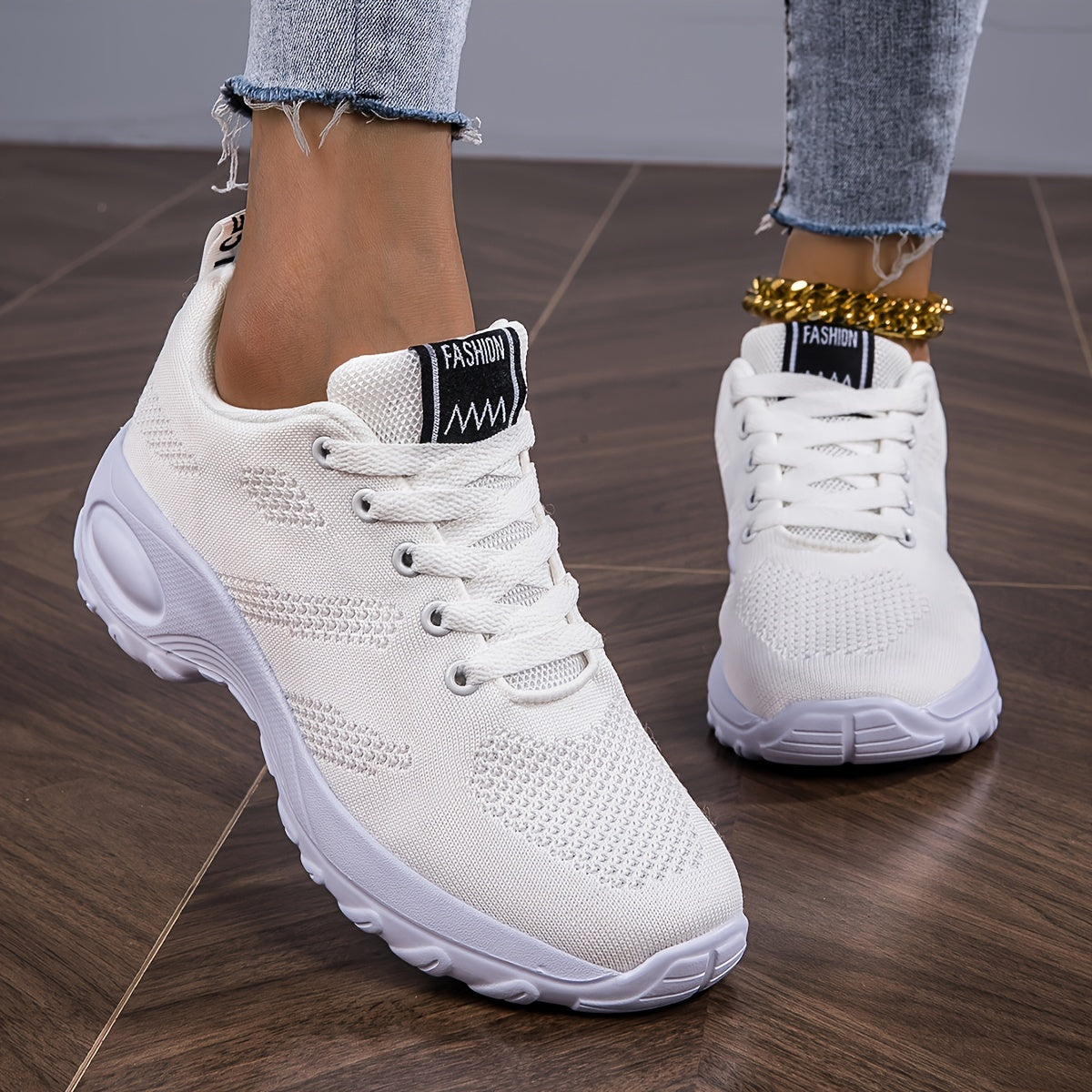 Women's Knitted Chunky Sneakers Breathable Solid Color Running Shoes