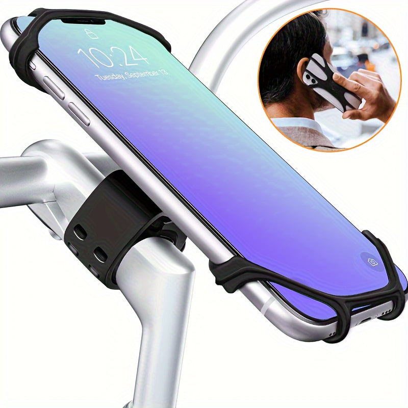 Silicone Handlebar Phone Mount with 360° Rotation for Bikes and Strollers