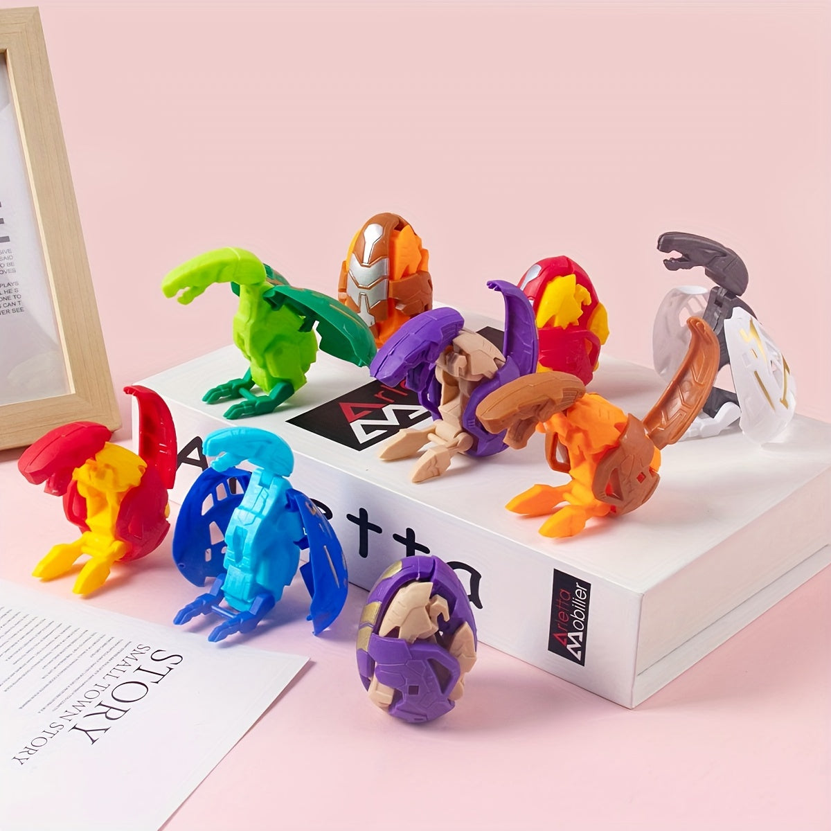 Set of 4 Dinosaur Egg Toys for Kids Ages 6-8 with Tyrannosaurus and Pterodactyl Plastic Educational Playset