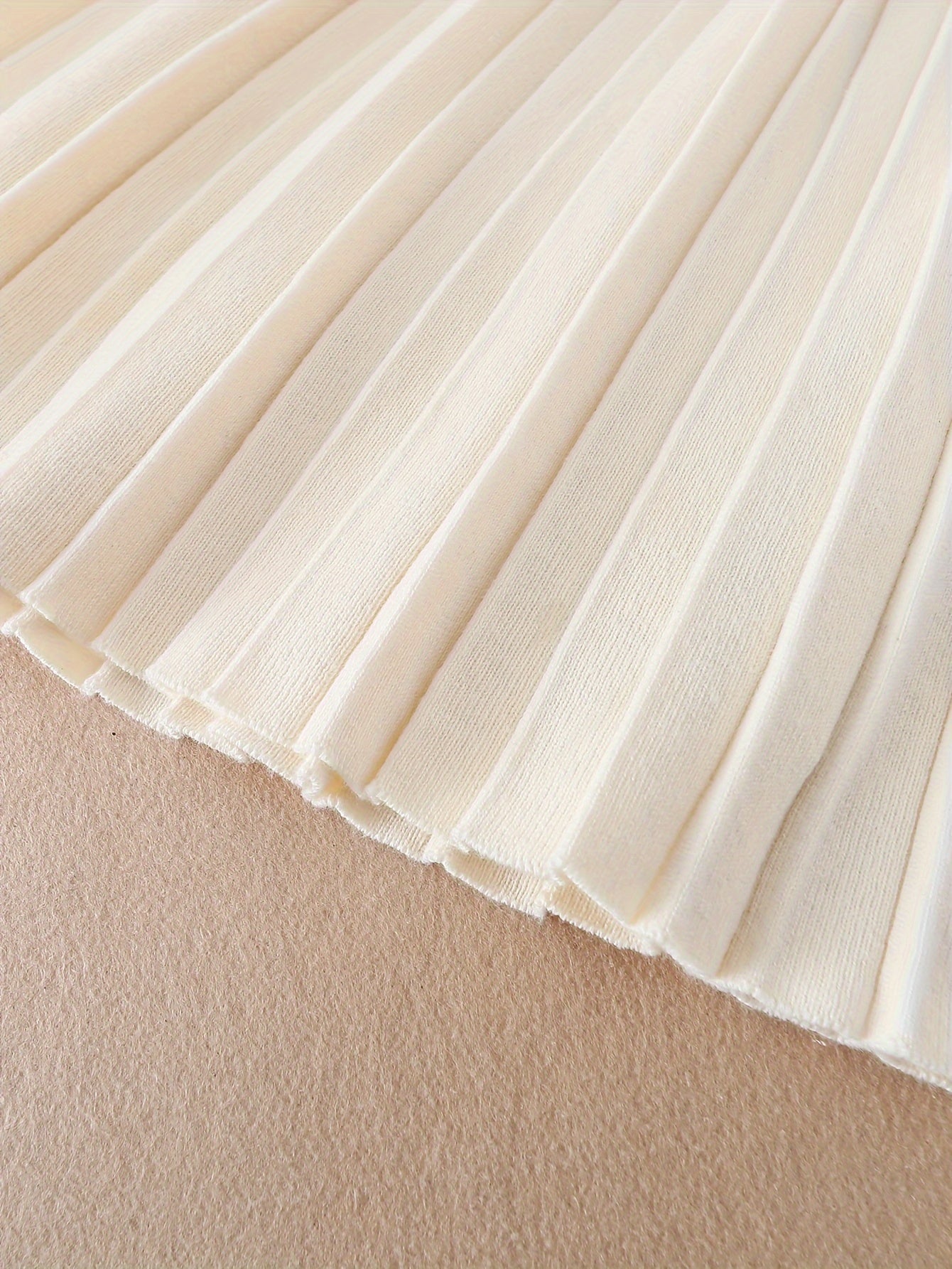 Girls' Long Sleeve Pleated A-Line Dress with Navy Accents Cotton Nylon for Spring Fall